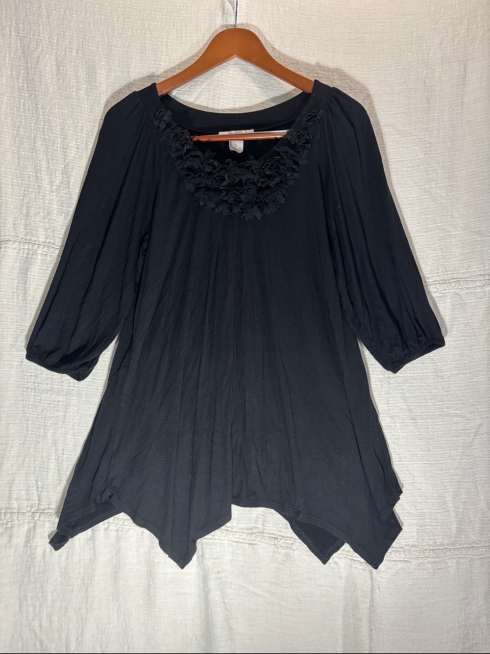 Moa Moa Black Women's Peasant Tunic with Floral Trim